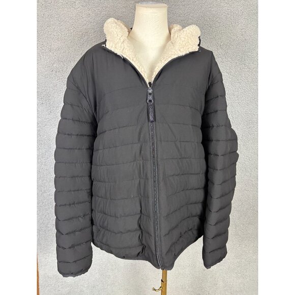 Calvin Klein Mens Hooded Puffer Jacket Sherpa Lined Zip Pockets Black 2XL PO - Picture 1 of 8
